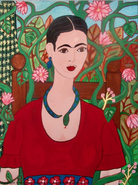 Frida with Vines and Flowers Picture Board by Stephanie Moore