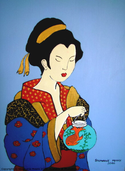 Geisha with goldfish Picture Board by Stephanie Moore