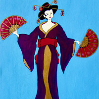Buy canvas prints of Geisha with two fans by Stephanie Moore
