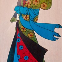 Buy canvas prints of Geisha in green, red and blue by Stephanie Moore