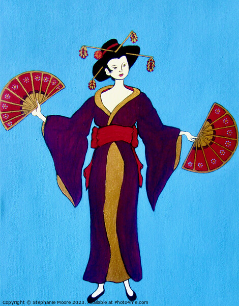 Geisha with Two Fans Picture Board by Stephanie Moore