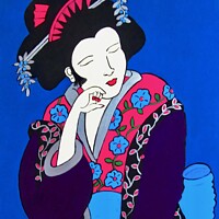 Buy canvas prints of Thinking Geisha by Stephanie Moore
