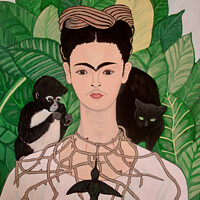 Buy canvas prints of Frida with Monkey and Cat by Stephanie Moore