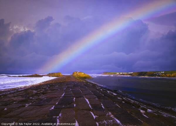 Rainbow over the Breakwater Picture Board by Nik Taylor