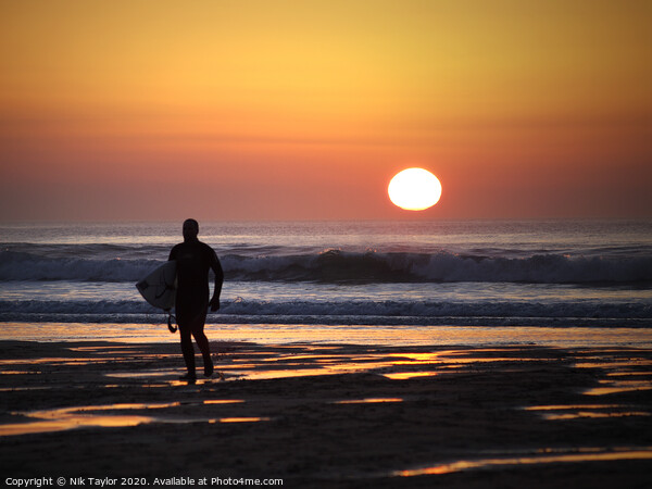 Surfer at Sunset Picture Board by Nik Taylor