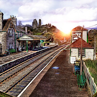 Buy canvas prints of CORFE CASTLE TRAIN STATION by LG Wall Art