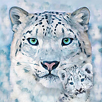 Buy canvas prints of SNOW LEOPARD & CALF  by LG Wall Art