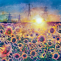 Buy canvas prints of SUNFLOWERS & PYLONS by LG Wall Art