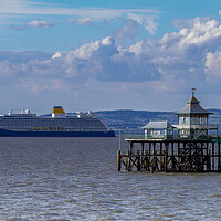 Buy canvas prints of Clevedon Pier with cruise ship passing by Rory Hailes