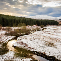 Buy canvas prints of Sunset over a snow covered Big Water of Fleet valley at the railway viaduct by SnapT Photography