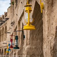 Buy canvas prints of Colored lanterns hanging in old town Souq Waqif, Doha, Qatar by SnapT Photography