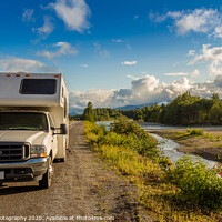 Buy canvas prints of Campervan parked beside the Kitimat River in the evening sun. by SnapT Photography