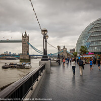 Buy canvas prints of City Hall and Tower Bridge by the Thames, on a cloudy summer afternoon in London by SnapT Photography