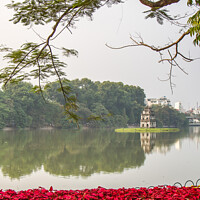 Buy canvas prints of Turtle Tower on Hoan Kiem Lake, in the old quarter of Hanoi, Vietnam by SnapT Photography