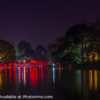 Buy canvas prints of Red Huc Bridge and Ngoc Son Temple at Hoàn Kiếm Lake, Hanoi, Vietnam. by SnapT Photography