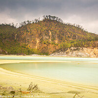 Buy canvas prints of Long exposure of Kawah Putih volcanic sulphur lake inside the crater, Indonesia by SnapT Photography