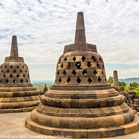 Buy canvas prints of Stupas that look like bells on top of the Borobudur Buddhist temple, Indonesia by SnapT Photography