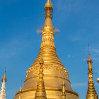 Buy canvas prints of The stupa of the Shwedagon Pagoda in the evening sunlight, in Yangon, Myanmar by SnapT Photography
