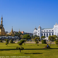 Buy canvas prints of Mahabandula Park, next to the Sule Pagoda and City Hall in central Yangon by SnapT Photography
