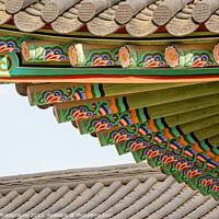 Buy canvas prints of Traditional Korean roof architecture on a building in Seoul, South Korea by SnapT Photography