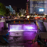Buy canvas prints of Cheonggye Plaza and the Cheonggyecheon Stream at night, Seoul, South Korea by SnapT Photography