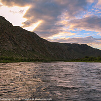 Buy canvas prints of Sunset and twlght over a fast flowing river in Mongolia by SnapT Photography