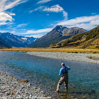 Buy canvas prints of A fly fisherman casting on a beautiful mountain stream in New Zealand by SnapT Photography