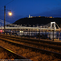 Buy canvas prints of A view of Liberty Bridge, Danube River, Gillert Hill, across railway lines by SnapT Photography