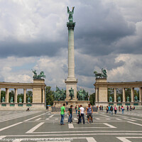 Buy canvas prints of Heroes Square and Millennium Monument on a cloudy summers day in Budapest by SnapT Photography
