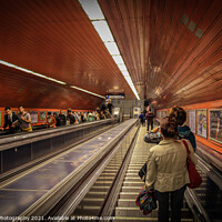 Buy canvas prints of Descending the escalators into Budapest's old underground metro by SnapT Photography