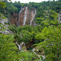 Buy canvas prints of A series of large waterfalls at Plitvice Lakes, UNESCO World Heritage Site by SnapT Photography