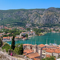Buy canvas prints of Tourists walking up the steps over looking the old town of Kotor, Montenegro by SnapT Photography
