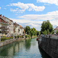 Buy canvas prints of The Ljublijanica River in central Ljubljana from Cobblers Bridge, Slovenia by SnapT Photography