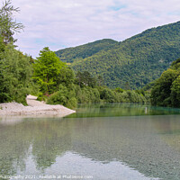 Buy canvas prints of The confluence between the Soca and Tolminka Rivers at Tolmin, Slovenia by SnapT Photography