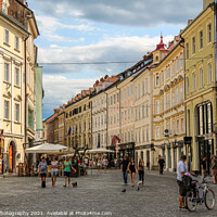 Buy canvas prints of Bars and cafes in Mestni Trg, Ljubljana Town Square beside the town hall by SnapT Photography