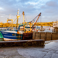 Buy canvas prints of Fishing trawlers moored at Kirkcudbright harbour on the River Dee at sunset by SnapT Photography