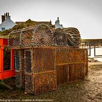 Buy canvas prints of Lobster and prawn fishing pots and creels stacked up at Kirkcudbright Harbour by SnapT Photography