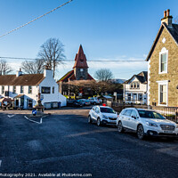 Buy canvas prints of Town centre of Dalry with Clachan Inn, bank, parish church in the background by SnapT Photography