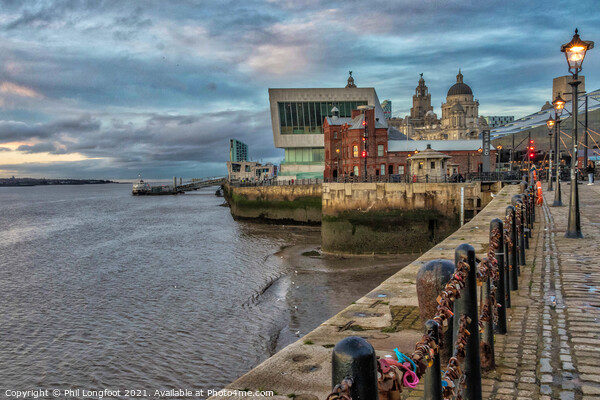 Dusk on the Mersey and quayside Picture Board by Phil Longfoot