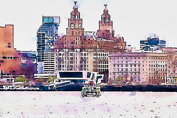 Ferry across the Mersey watercolour edit Picture Board by Phil Longfoot