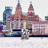 Buy canvas prints of Ferry across the Mersey watercolour edit by Phil Longfoot