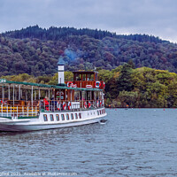 Buy canvas prints of Lake Windermere ferry leaving Bowness on Windermer by Phil Longfoot