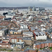Buy canvas prints of View of Liverpool City Centre and River Mersey from Liverpool Cathedral by Phil Longfoot