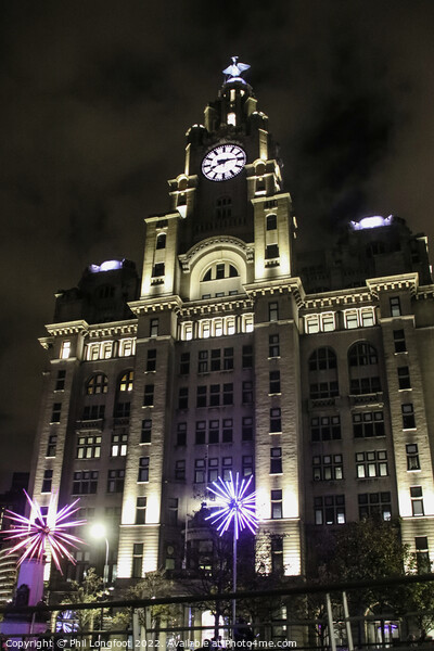 Royal Liver Building Liverpool at night Picture Board by Phil Longfoot