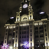Buy canvas prints of Royal Liver Building Liverpool at night by Phil Longfoot