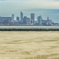 Buy canvas prints of River Mersey Beach Wirral looking over to Liverpool's famous waterfront by Phil Longfoot