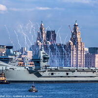 Buy canvas prints of HMS Prince of Wales aircraft carrier leaving Liverpool waterfront. by Phil Longfoot
