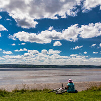 Buy canvas prints of Lady looking over River Dee towards Wales  by Phil Longfoot
