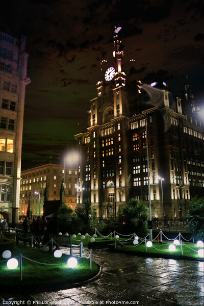Royal Liver Building lit up Picture Board by Phil Longfoot