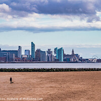 Buy canvas prints of New Brighton Beach with Liverpool Cityscape and River Mersey by Phil Longfoot